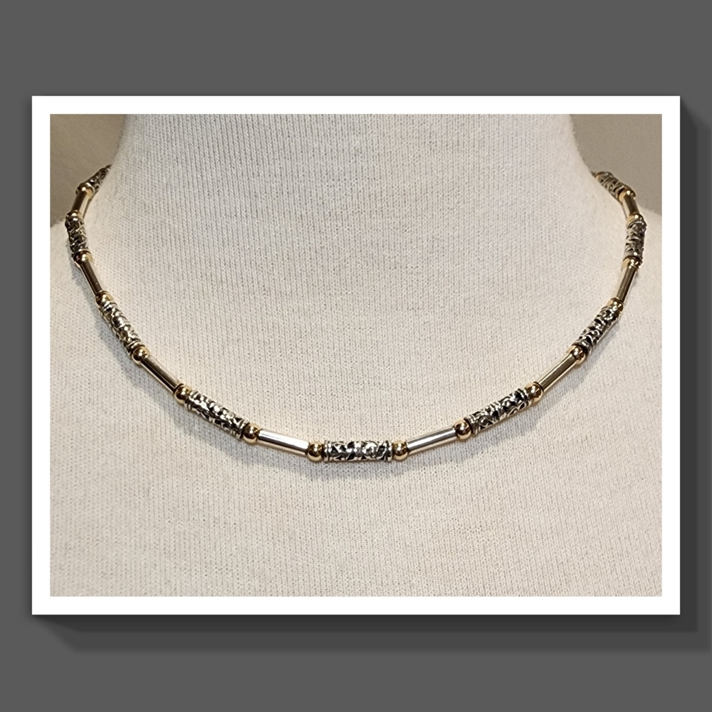 Sterling Silver Tube Barrel Textured Bead Sterling Silver Necklace/Bracelet Set